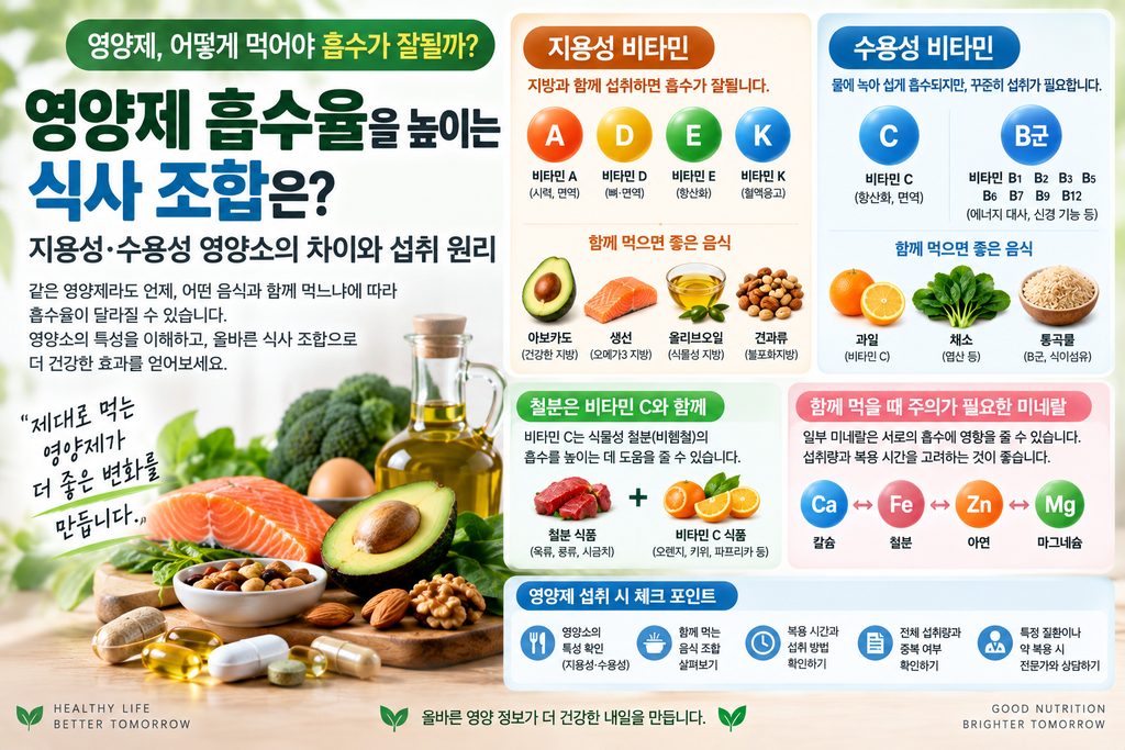 영양제 흡수율을 높이는 식사 조합은? 지용성·수용성 영양소의 차이와 섭취 원리 1 image 29