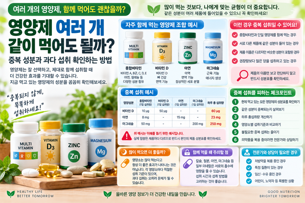영양제 여러 개 같이 먹어도 될까? 중복 성분과 과다 섭취 확인하는 방법 1 image 35